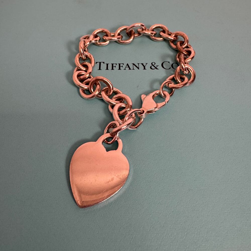 7" Tiffany & Co Blank Heart Tag Charm Bracelet in Sterling Silver 925 CLASSIC - Picture 5 of 10